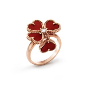 Van Cleef & Arpels Sweet Hearts Ring 18K Rose Gold Carnelian Diamond
