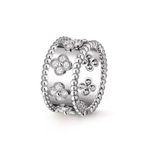 Van Cleef & Arpels Perlee Clovers Ring Medium Model 18K White Gold Diamond