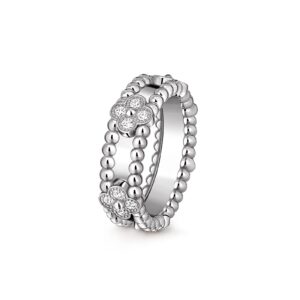 Van Cleef & Arpels Perlee Sweet Clovers Ring 18K White Gold Diamond