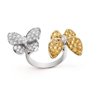 Van Cleef & Arpels Two Butterfly Between The Finger Ring 18K White Gold Diamond Sapphire