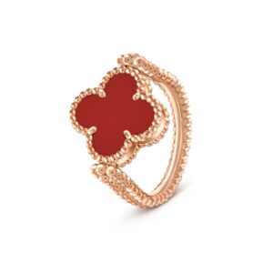 Van Cleef & Arpels Vintage Alhambra Reversible Ring 18K Rose Gold Carnelian Diamond