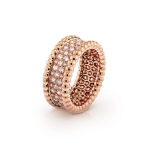Van Cleef & Arpels Perlee Diamonds Ring 3 Rows 18K Rose Gold Diamond