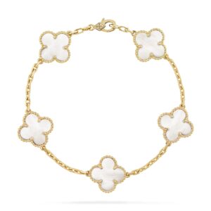 Van Cleef & Arpels Vintage Alhambra Bracelet 5 Motifs 18K Yellow Gold Mother-Of-Pearl