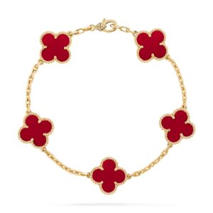 Van Cleef & Arpels Vintage Alhambra Bracelet 5 Motifs 18K Yellow Gold Carnelian