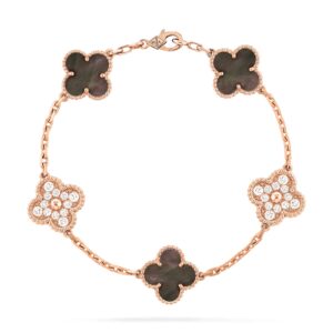 Van Cleef & Arpels Vintage Alhambra Bracelet 5 Motifs 18K Rose Gold Diamond Mother-Of-Pearl