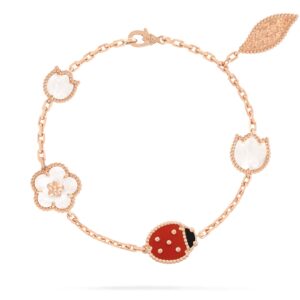 Van Cleef & Arpels Lucky Spring Bracelet 5 Motifs 18K Rose Gold Carnelian Mother-Of-Pearl Onyx