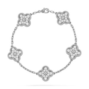 Van Cleef & Arpels Vintage Alhambra Bracelet 5 Motifs 18K White Gold Diamond