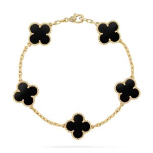 Van Cleef & Arpels Vintage Alhambra Bracelet 5 Motifs 18K Yellow Gold Onyx