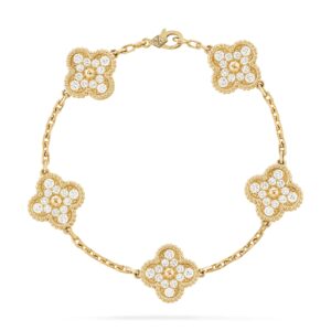 Van Cleef & Arpels Vintage Alhambra Bracelet 5 Motifs 18K Yellow Gold Diamond