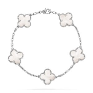 Van Cleef & Arpels Vintage Alhambra Bracelet 5 Motifs 18K White Gold Mother-Of-Pearl