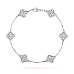 Van Cleef & Arpels Sweet Alhambra Bracelet 6 Motifs 18K White Gold Diamond