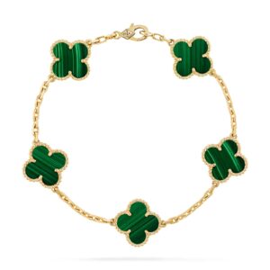 Van Cleef & Arpels Vintage Alhambra Bracelet 5 Motifs 18K Yellow Gold Malachite