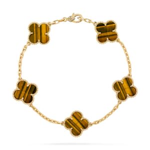 Van Cleef & Arpels Vintage Alhambra Bracelet 5 Motifs 18K Yellow Gold Tiger Eye
