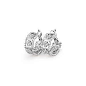 Van Cleef & Arpels Perlee Clovers Hoop Earrings 18K White Gold Diamond