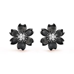 Van Cleef & Arpels Rose De Noel Earrings Small Model 18K White Gold Diamond Mother-Of-Pearl