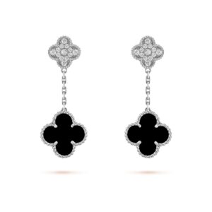 Van Cleef & Arpels Magic Alhambra Earrings 2 Motifs 18K White Gold Diamond Onyx