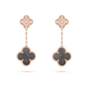 Van Cleef & Arpels Magic Alhambra Earrings 2 Motifs 18K Rose Gold Diamond Mother-Of-Pearl