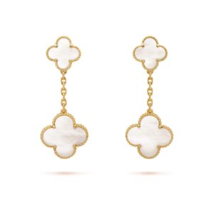 Van Cleef & Arpels Magic Alhambra Earrings 2 Motifs 18K Yellow Gold Mother-Of-Pearl