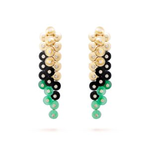 Van Cleef & Arpels Bouton D'Or Earrings 18K Yellow Gold Chrysoprase Diamond Onyx
