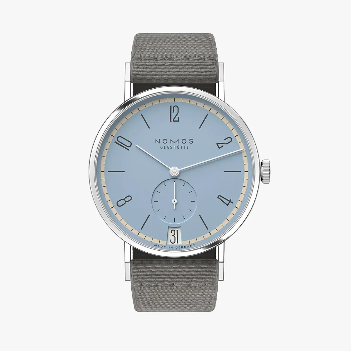 Nomos Glashuette Tangente 38 Date Ziegelblau