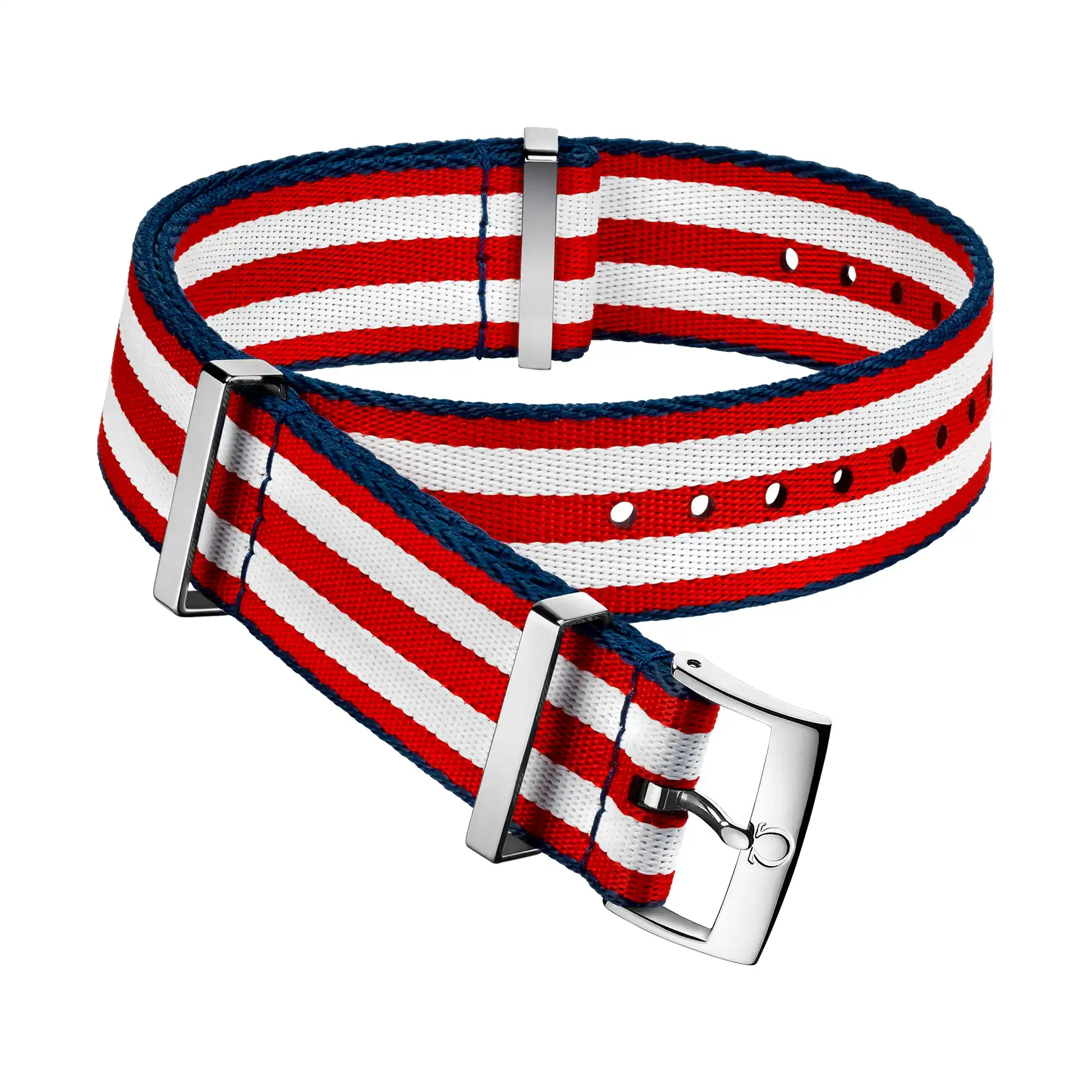 omega nato polyamide 5 stripe red and white strap with blue borders 031CWZ010616w 512196