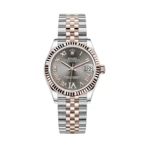 Fake Rolex Replica Watches Datejust 31 Rose Gold/Steel Slate Roman Dial & Fluted Bezel Jubilee Bracelet M278271-0030