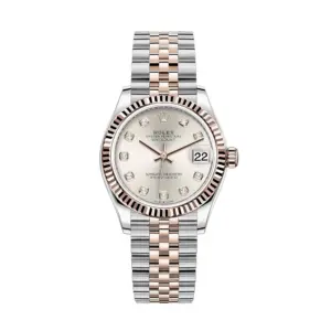 rolex replica watch Datejust 31 Rose Gold/Steel Silver Dial & Fluted Bezel Jubilee Bracelet 278271