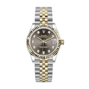 Fake Rolex Replica Watches Lady-Datejust 31 Yellow Gold/Steel Dark Grey Diamond Dial & Fluted Bezel Jubilee Bracelet M278273-0022