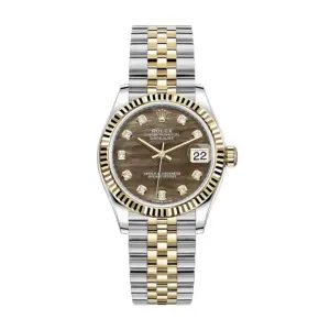 Fake Rolex Replica Watches Lady-Datejust 31 Yellow Gold/Steel Black Mother of Pearl Diamond Dial & Fluted Bezel Jubilee Bracelet 278273-0024