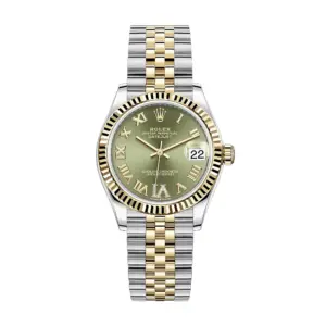 Fake Rolex Replica Watches Lady-Datejust 31 Yellow Gold/Steel Olive Green Roman Diamond VI Dial & Fluted Bezel Jubilee Bracelet 278273