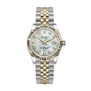 Fake Rolex Replica Watches Lady-Datejust 31 Yellow Gold/Steel White Mother of Pearl Diamond Dial & Fluted Bezel Jubilee Bracelet 278273