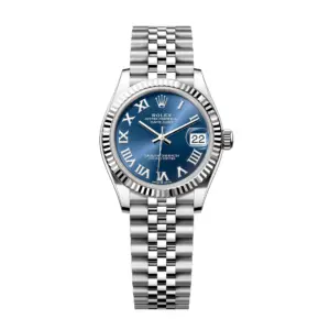 Fake Rolex Replica Watches Datejust 31 White Gold/Steel Bright Blue Roman Dial & Fluted Bezel Jubilee Bracelet m278274-0034
