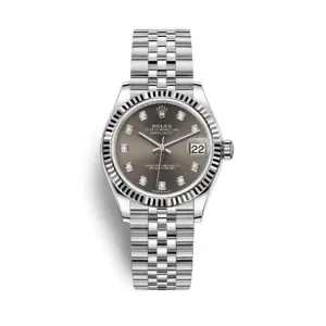 Fake Rolex Replica Watches Datejust 31 White Gold/Steel Dark Grey Diamond Dial & Fluted Bezel Jubilee Bracelet 278274