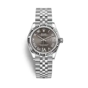 Fake Rolex Replica Watches Datejust 31 White Gold/Steel Dark Grey Roman Diamond VI Dial & Fluted Bezel Jubilee Bracelet 278274