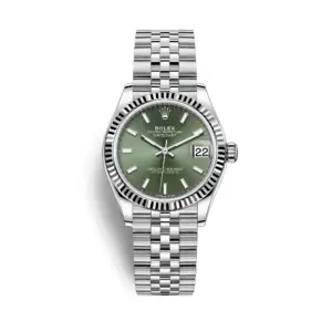 Fake Rolex Replica Watches Womens Datejust 31 White Gold/Steel Mint Green Index Dial & Fluted Bezel Jubilee Bracelet M278274-0018