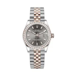 Fake Rolex Replica Watches Lady-Datejust 31 Rose Gold/Steel Slate Index Dial & Diamond Bezel Jubilee Bracelet 278381RBR