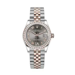 Fake Rolex Replica Watches Lady-Datejust 31 Rose Gold/Steel Slate Roman Diamond VI Dial & Diamond Bezel Jubilee Bracelet 278381RBR