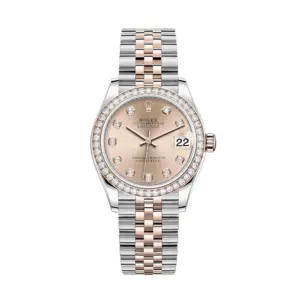 rolex replica watch Lady-Datejust 31 Rose Gold/Steel Silver Diamond Dial & Diamond Bezel Jubilee Bracelet 278381RBR-0016