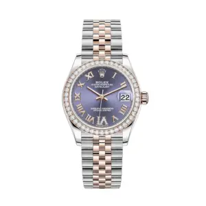 Fake Rolex Replica Watches Lady-Datejust 31 Rose Gold/Steel Aubergine Roman Diamond VI Dial & Diamond Bezel Jubilee Bracelet 278381RBR