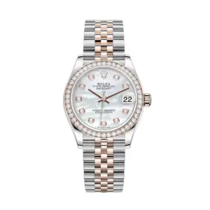 Fake Rolex Replica Watches Lady-Datejust 31 Rose Gold/Steel White Mother of Pearl Diamond Dial & Diamond Bezel Jubilee Bracelet 278381RBR