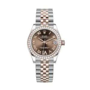 rolex replica Lady-Datejust 31 Rose Gold/Steel Chocolate Roman Diamond VI Dial & Diamond Bezel Jubilee Bracelet 278381RBR