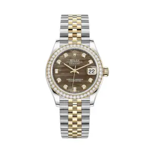 rolex replica Datejust 31mm Womens Yellow Gold/Steel Black Mother of Pearl Dial & Diamond Bezel Jubilee Bracelet 278383RBR