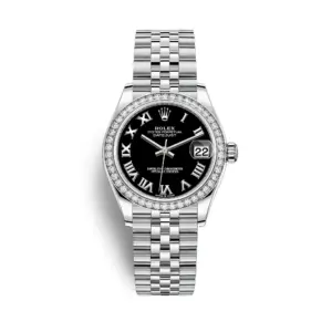 rolex replica Datejust 31mm Womens White Gold/Steel Bright Black Roman Dial & Diamond Bezel Jubilee Bracelet 278384RBR