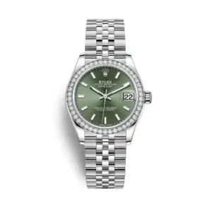 rolex replica Datejust 31mm Womens White Gold/Steel Mint Green Index Dial & Diamond Bezel Jubilee Bracelet 278384RBR