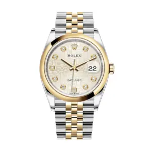 Fake Rolex Replica Watches Datejust 36 Yellow Gold/Steel Champagne Jubilee Diamond Dial & Smooth Domed Bezel Jubilee Bracelet 126203