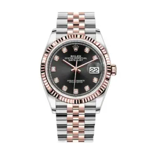 Fake Rolex Replica Watches Datejust 36 Rose Gold/Steel Black Diamond Dial & Fluted Bezel Jubilee Bracelet 126231
