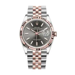 Fake Rolex Replica Watches Datejust 36mm Rose Gold/Steel Slate Index Dial & Fluted Bezel Jubilee Bracelet 126231