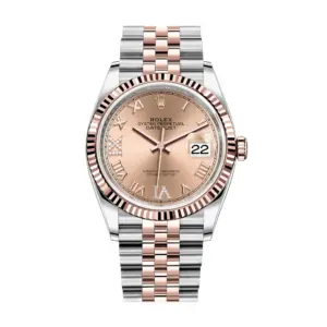 Fake Rolex Replica watches Datejust 36 Rose Gold/Steel Rose Roman Diamond VI Dial & Fluted Bezel Jubilee Bracelet 126231