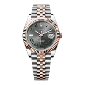 Fake Rolex Replica Watches Datejust 41 Rose Gold/Steel "Wimbledon" Slate Roman Dial Fluted Bezel Jubilee Bracelet 126331
