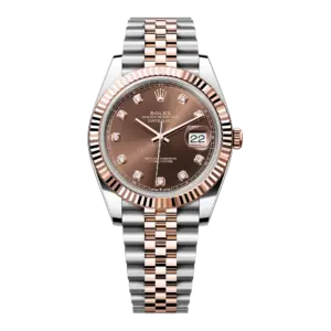 Super Clone Rolex Replica Datejust 41 Rose Gold/Steel Chocolate Diamond Dial Fluted Bezel Jubilee Bracelet 126331